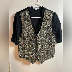 Vintage 80’s/90’s Casual Corner Black & Brown Patterned Women's Vest Top Size 8